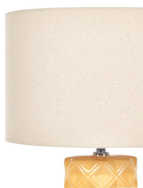 Stolná lampa žltá keramická 49 cm geometrický vzor béžové látkové tienidlo obývacia izba spálňa