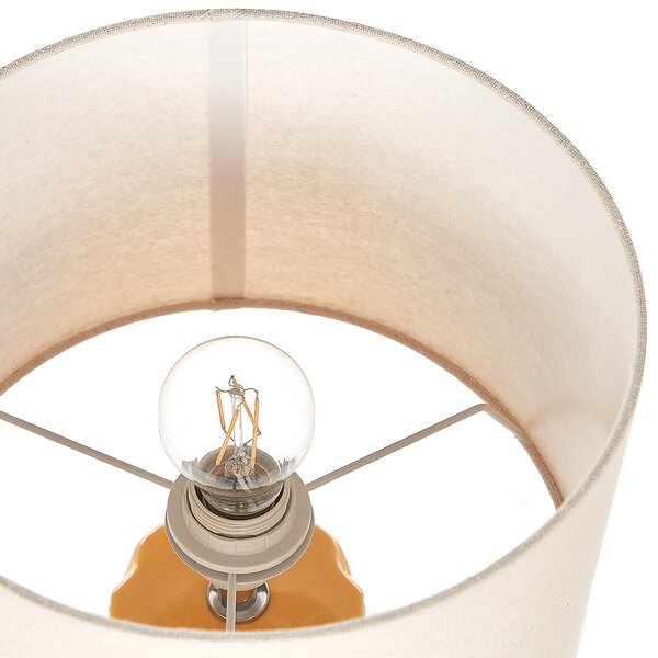 Stolná lampa žltá keramická 49 cm geometrický vzor béžové látkové tienidlo obývacia izba spálňa