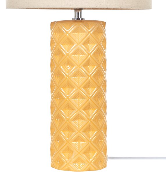 Stolná lampa žltá keramická 49 cm geometrický vzor béžové látkové tienidlo obývacia izba spálňa