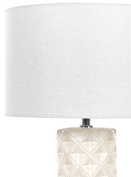 Stolná lampa béžová keramická 49 cm geometrický vzor béžové látkové tienidlo obývacia izba spálňa