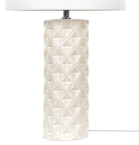 Stolná lampa béžová keramická 49 cm geometrický vzor béžové látkové tienidlo obývacia izba spálňa