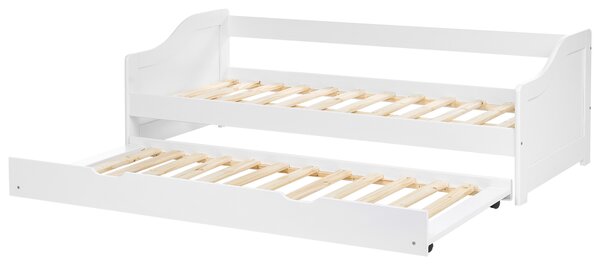 Rozkladacia posteľ biela rám z borovicového dreva 90 x 200 cm s výsuvným lôžkom detská izba spálňa
