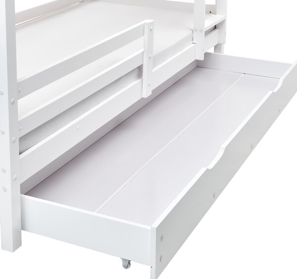 Poschodová posteľ so zásuvkami biela borovicové drevo 90 x 200 cm domček s rebríkom detská izba