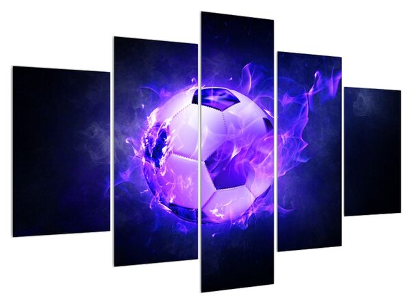 Obraz futbalovej lopty v modrom ohni (150x105 cm)