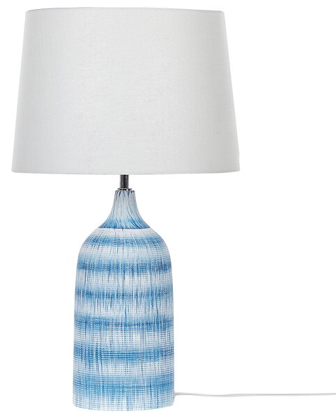 Stolná lampa modrá keramická 66 cm biele látkové tienidlo klasická lampa na nočný stolík