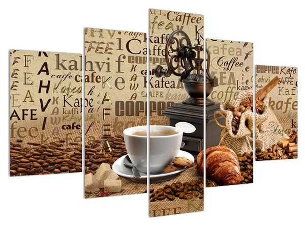 Obraz kávy, mlynčeka a croissantov (150x105 cm)