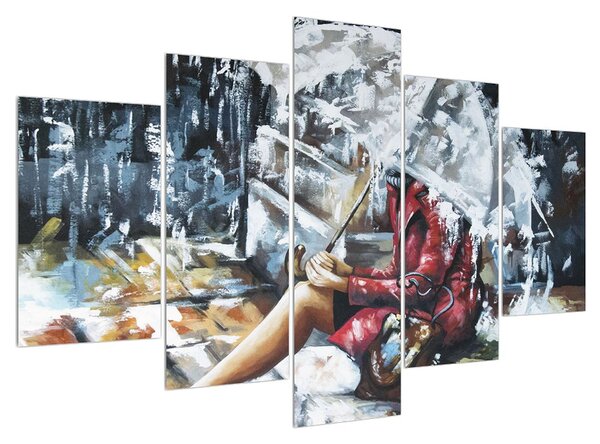 Obraz ženy pod dáždnikom (150x105 cm)