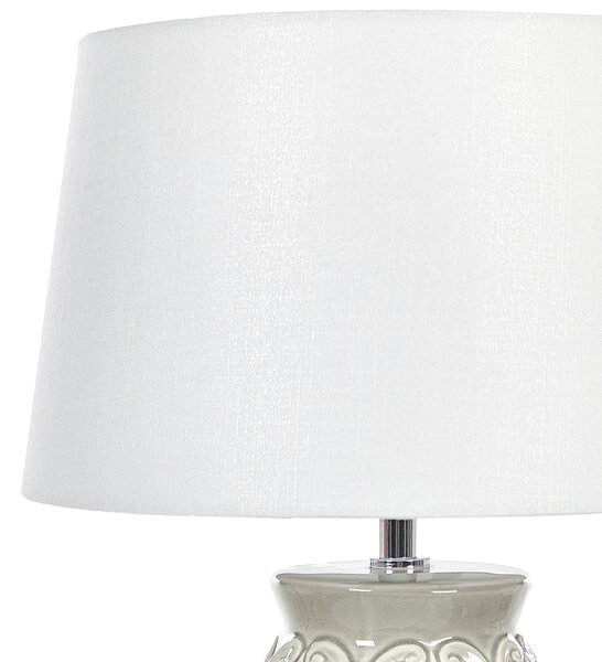 Stolná lampa sivá keramická 48 cm podstavec so vzorom biele látkové tienidlo obývacia izba spálňa