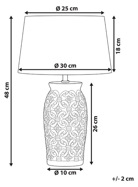 Stolná lampa sivá keramická 48 cm podstavec so vzorom biele látkové tienidlo obývacia izba spálňa