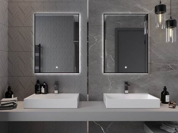 Mexen Erma osvetlené kúpeľňové zrkadlo 60 x 80 cm, LED 6000K, proti pare, čierny rám - 9814-060-080-611-70