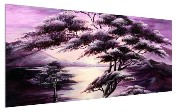 Fialový obraz stromu (120x50 cm)
