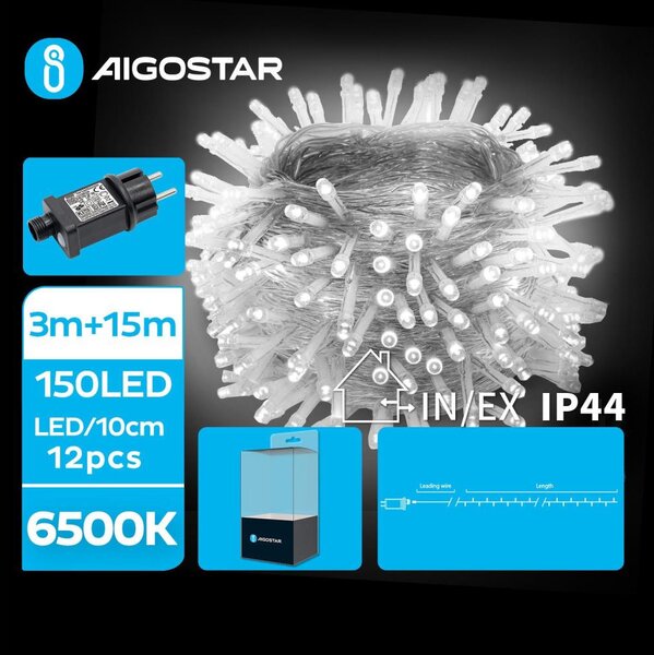 Aigostar - LED Vonkajší vianočný reťazec 150xLED/8 funkcií 18m IP44 studená biela