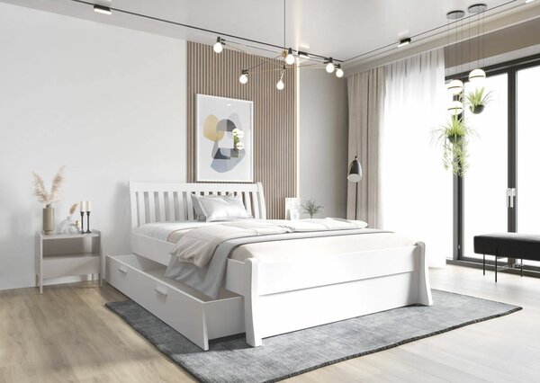 Drevená posteľ Nordica biela s úložným priestorom, 180x200cm, masív borovica