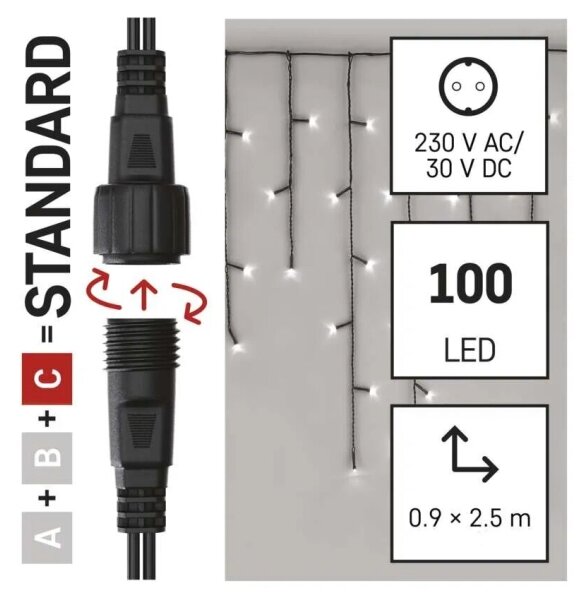 LED vonkajší reťaz 100xLED/2,5x0,9m IP44 studená biela