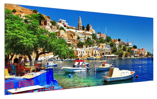 Letný obraz stredomorského prístavu (120x50 cm)