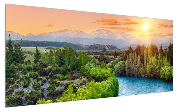 Obraz lesnej horskej krajiny (120x50 cm)