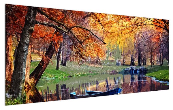 Jesenný obraz loďky (120x50 cm)