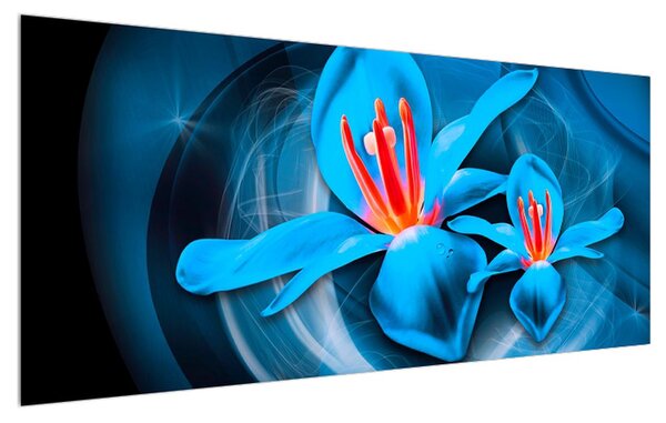 Moderný modrý obraz kvetov (120x50 cm)