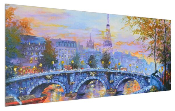Obraz maľovanej krajiny s Eiffelovou vežou (120x50 cm)