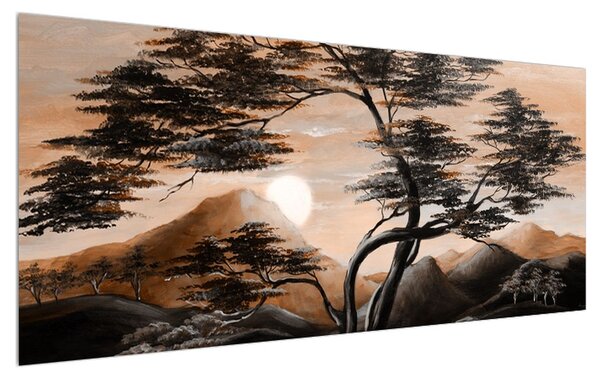 Obraz stromu, hôr a slnka (120x50 cm)