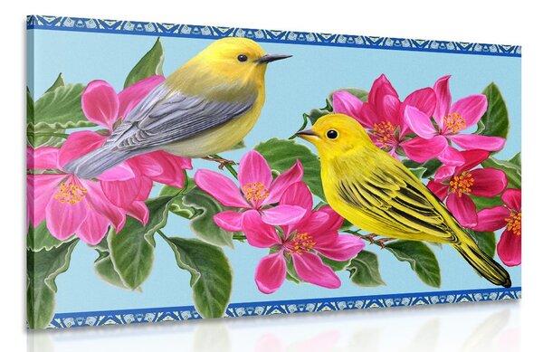 Obraz vtáčiky a kvety vo vintage prevedení