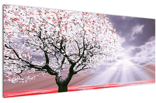Červený obraz stromu (120x50 cm)