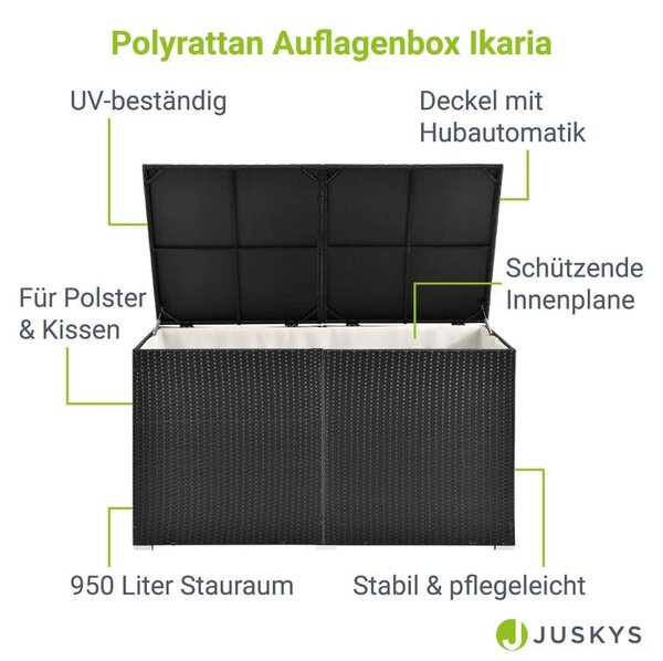 Úložný box z polyratanu 950 l, čierny, s vnútornou plachtou