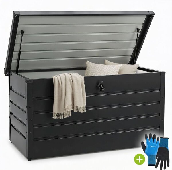 Kovový záhradný box 380 l, uzamykateľný, čierny