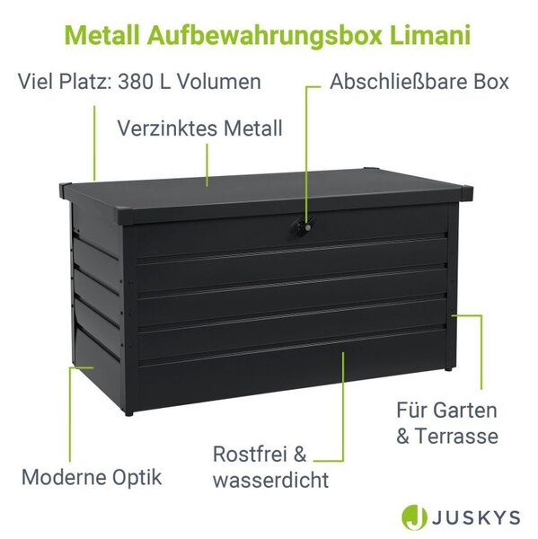 Kovový záhradný box 380 l, uzamykateľný, čierny