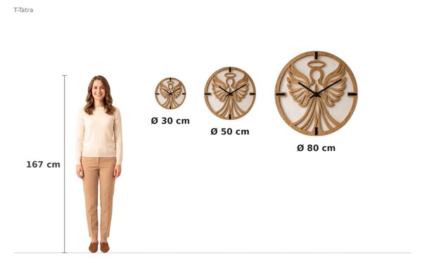 3D Dubové drevené hodiny T-Tatra Angel energy - 30cm-50cm-80 cm