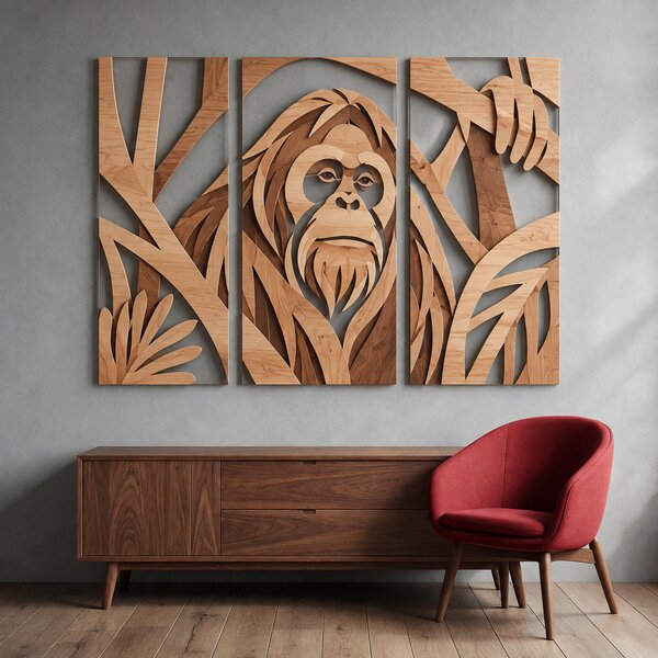 Drevený obraz s UV tlačou - Geometrické panely Orangutan Johny