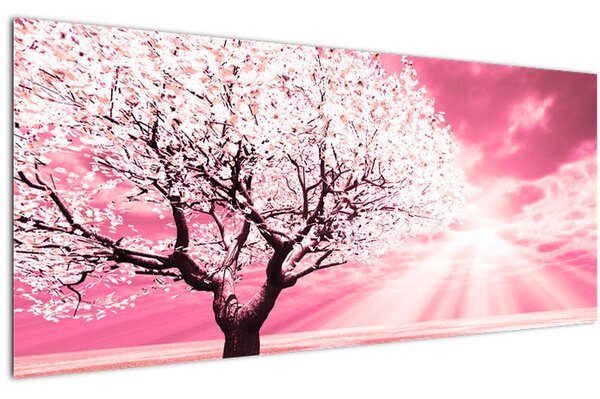 Ružový obraz stromu (120x50 cm)