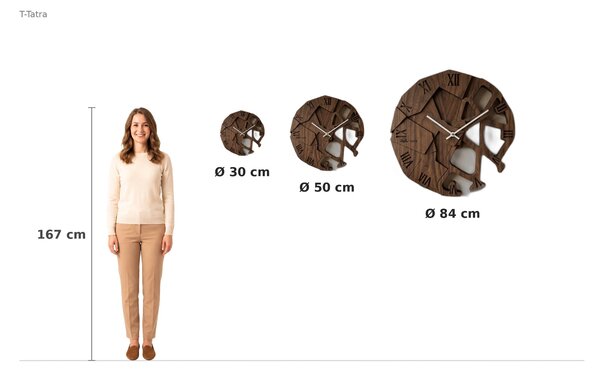 3D Dubové drevené hodiny T-Tatra Zygomaticum 30cm-50cm-84cm Strom života Atama