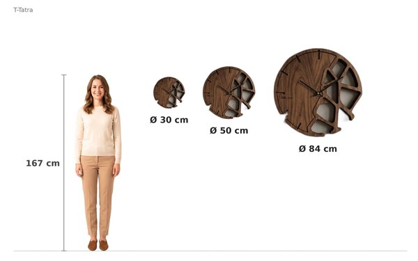 3D Dubové drevené hodiny T-Tatra Terra 30cm-50cm-80cm Atama