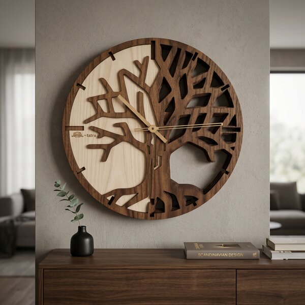 3D Dubové drevené hodiny T-Tatra Oak 30cm-50cm-80cm Strom života Atama