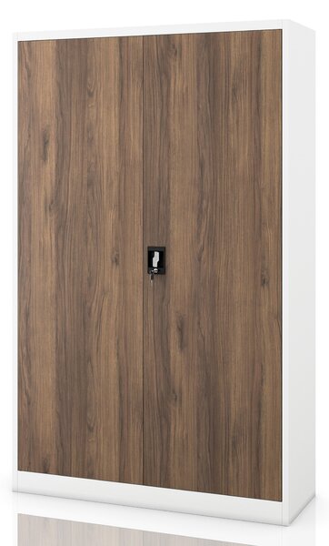 Kancelárska kovová skriňa na spisy biela / orech: Eco Design JAN II, 1150 x 1850 x 400 mm
