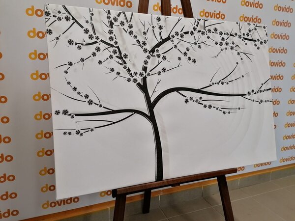 Obraz moderný čiernobiely strom na abstraktnom pozadí