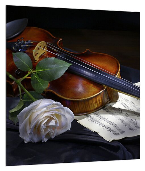 Obraz ruže a huslí (30x30 cm)