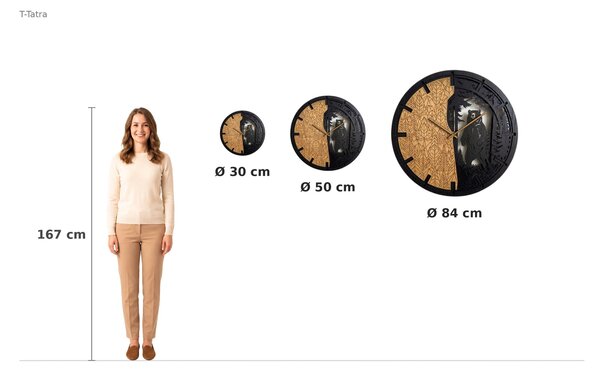 3D Dubové drevené hodiny Medveď 30cm-50cm-80cm