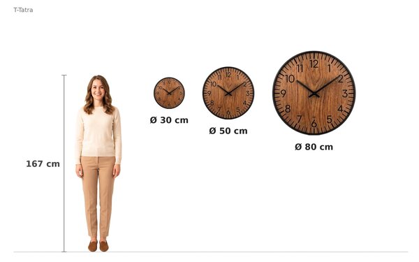3D Dubové drevené hodiny Shina 30cm-50cm-80cm