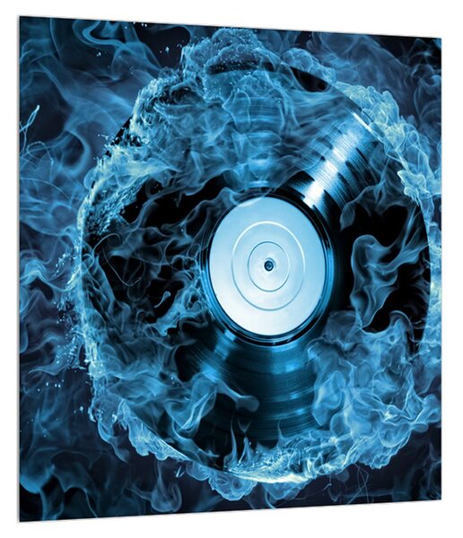 Obraz gramofónovej platne v modrom ohni (30x30 cm)