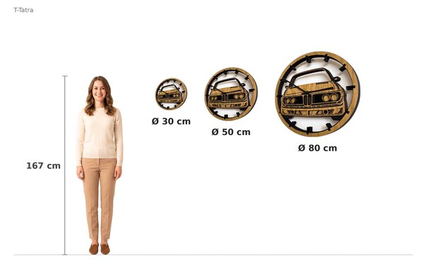 3D Dubové drevené hodiny Bavaria Coupé 30cm-50cm-80cm