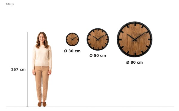 3D Dubové drevené hodiny Bürger 30cm-50cm-80cm