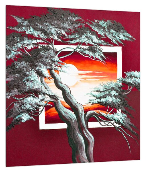 Moderný obraz stromu a východu slnka (30x30 cm)