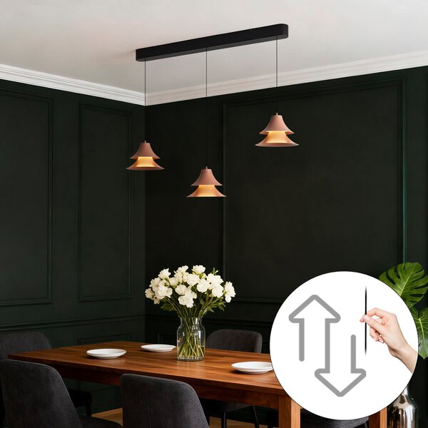 Závesná lampa čierna s mocha farbou vrátane LED 3-stupňové stmievanie 3-svetlá Easylift - Witch