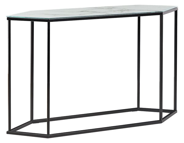 Konzolový stolík čierny a biely tvrdené sklo oceľ 120 x 35 cm efekt mramoru kovové nohy glamour moderná obývačka predsieň