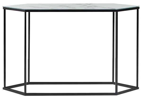 Konzolový stolík čierny a biely tvrdené sklo oceľ 120 x 35 cm efekt mramoru kovové nohy glamour moderná obývačka predsieň