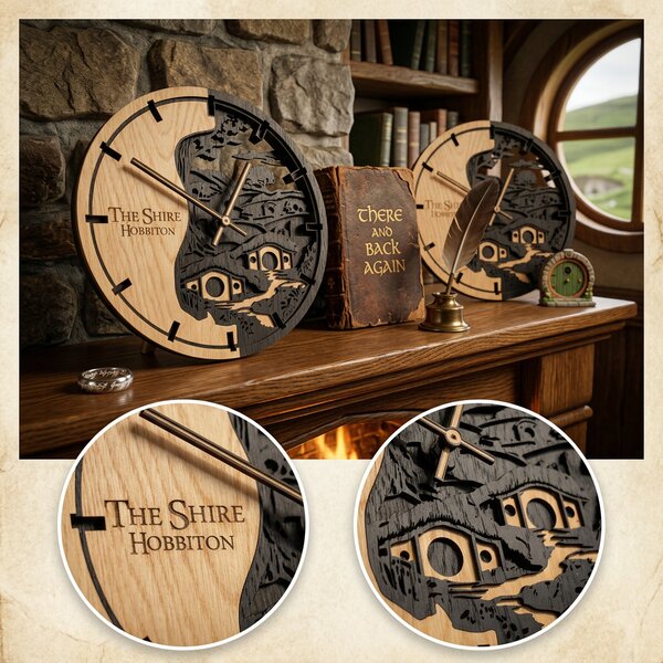 3D Dubové drevené hodiny LOTR Hob 30cm-50cm-80cm