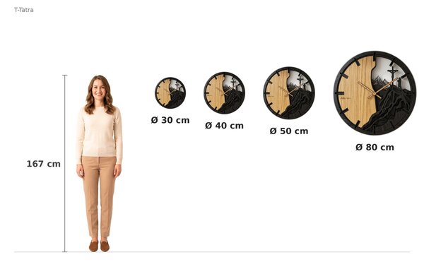 3D Dubové drevené hodiny Hory a Kríž 30cm-50cm-80cm