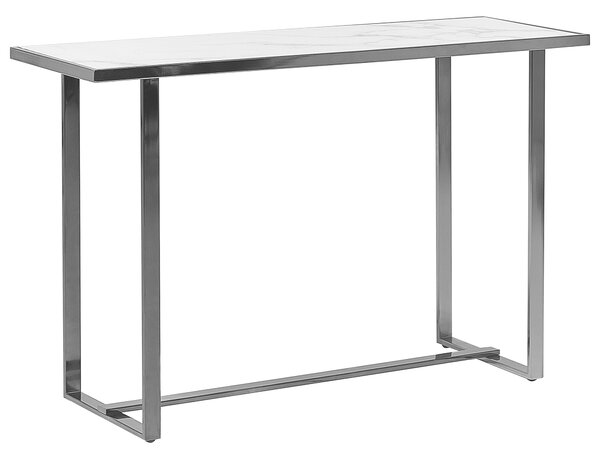 Konzolový stolík biely a strieborný tvrdené sklo oceľ 120 x 40 cm efekt mramoru kovové nohy glamour moderná obývačka predsieň